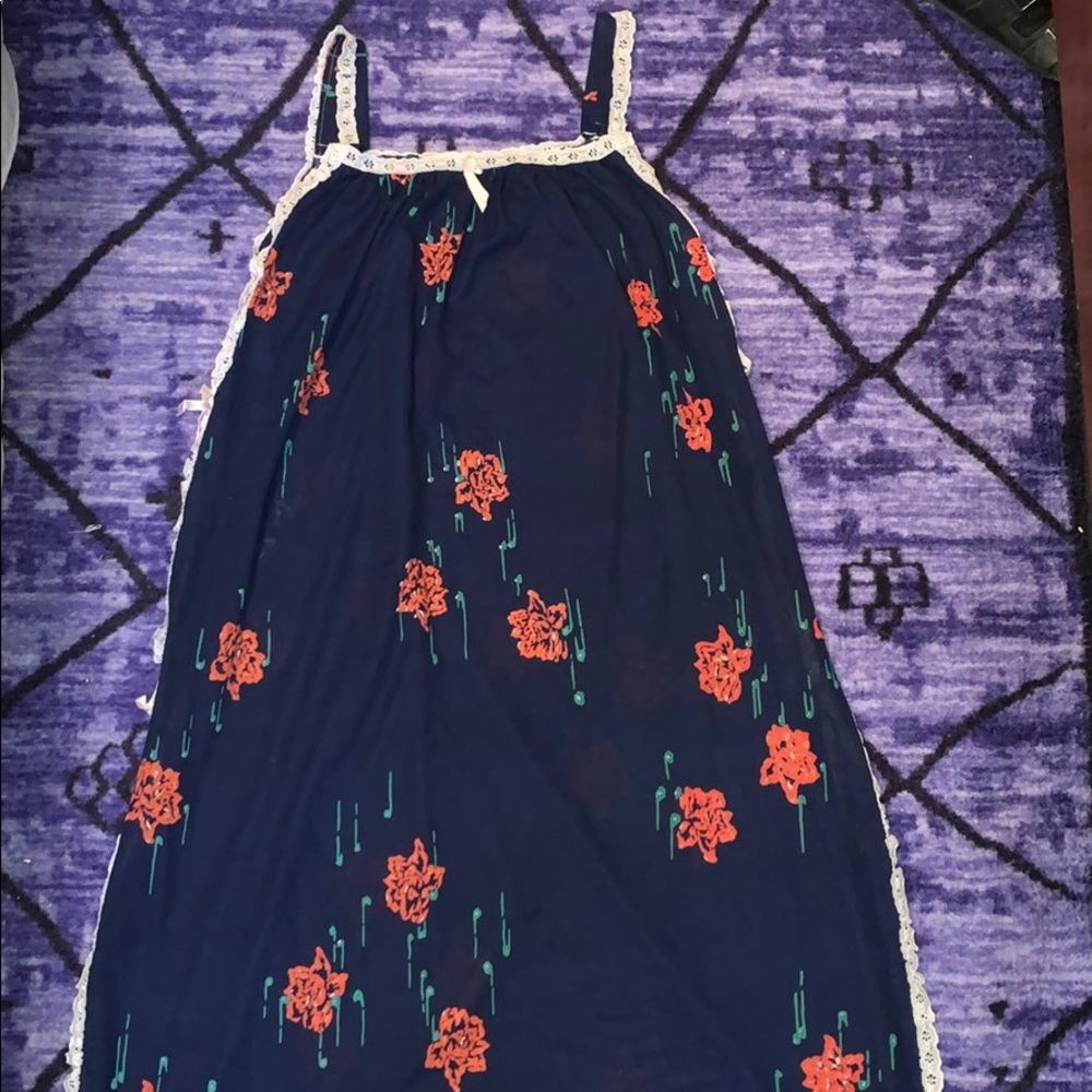 Vintage slip dress with lace trim and ties